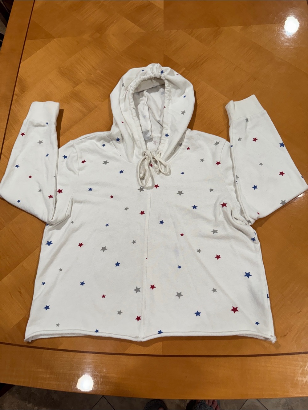 White Star Print Hoodie - Red, Blue & Gray Stars size s